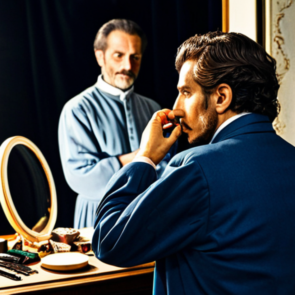 연극배우로서 다양한 배역 도전 - Backstage Glamour**
"A fully clothed actor in modest period costume backstage at Teatro alla Scala ...