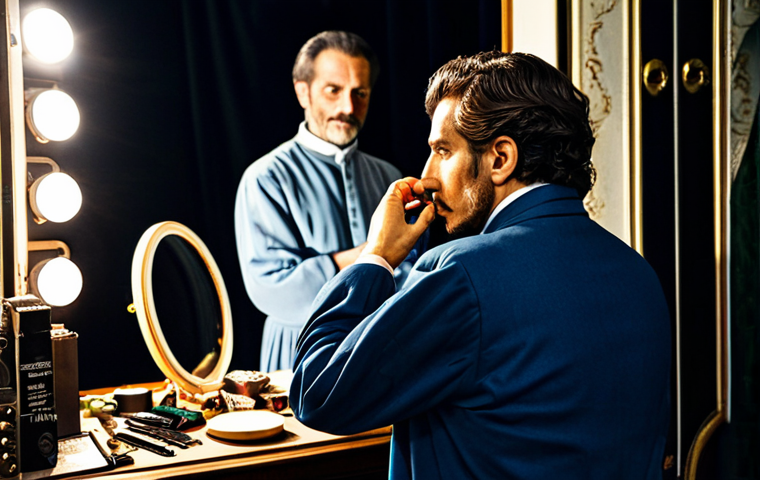연극배우로서 다양한 배역 도전 - Backstage Glamour**

"A fully clothed actor in modest period costume backstage at Teatro alla Scala ...