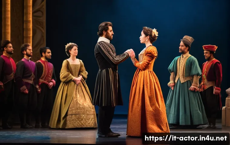연극배우와 영화 연기 차이 - **Prompt 1: The Grand Theatrical Gesture**
    "A vibrant scene from a classical theatrical performa...