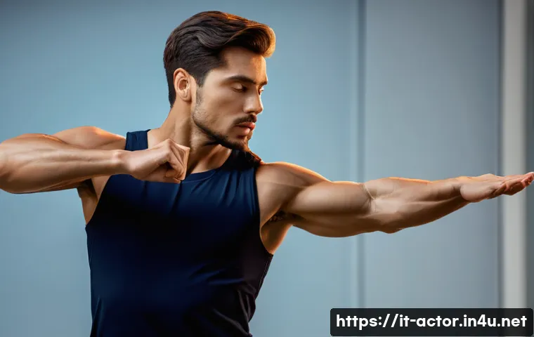 연극배우의 연기 디테일 연습 - A professional actor in a rehearsal studio, focusing intensely on body awareness and muscle control;...