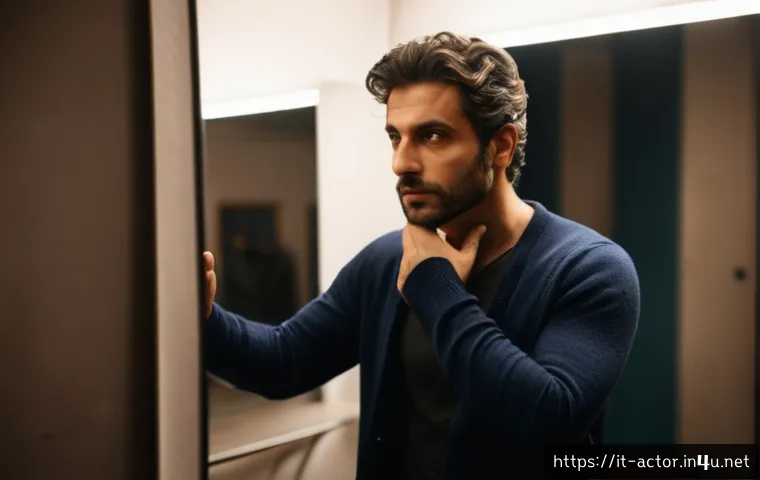 연극배우로서 자신감 키우는 법 - A confident Italian actor preparing backstage before a theater debut, wearing casual rehearsal cloth...