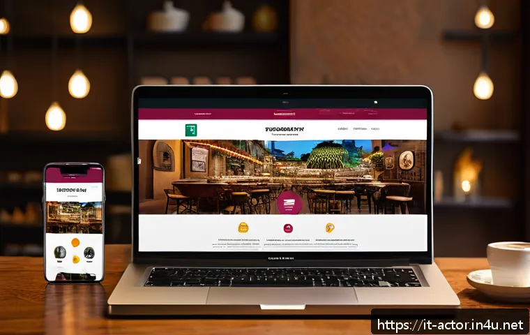 연극배우의 공연 홍보 전략 - A vibrant, modern theater website homepage displayed on a smartphone and laptop, featuring a clean, ...