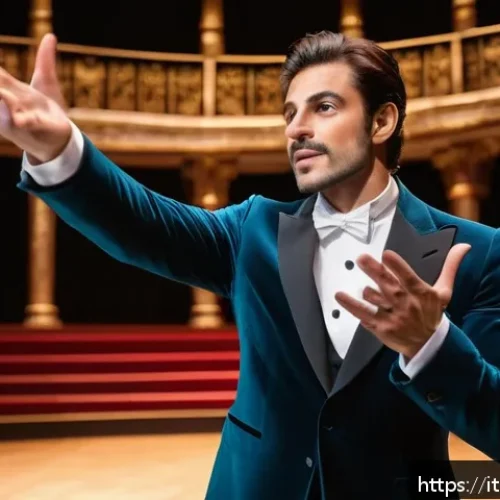 연극배우의 글로벌 무대 도전기 - An Italian actor on an international stage performing expressive non-verbal communication: detailed ...