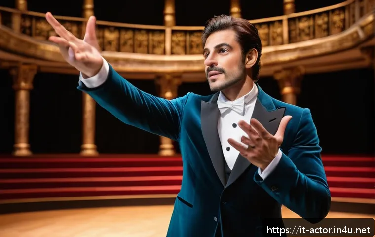 연극배우의 글로벌 무대 도전기 - An Italian actor on an international stage performing expressive non-verbal communication: detailed ...