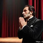 연극배우와 비언어적 표현 연습 - A professional Italian stage actor performing a silent theatrical scene on a classic theater stage, ...